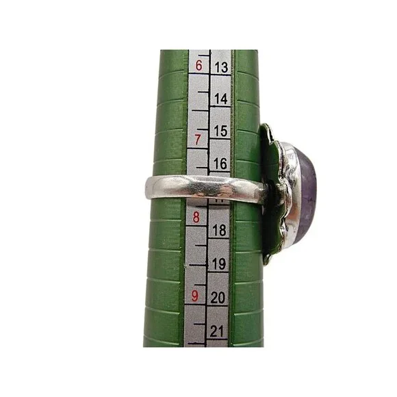 Amethyst Natural Stone Ring Sterling Silver Plated Birthstone Floral Frame 7.5 - Picture 9 of 10